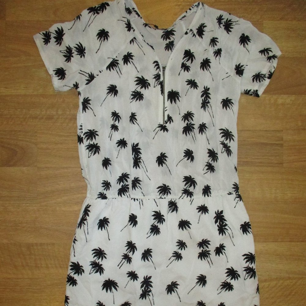 Short sleeve palm tree design dress stretchy waist